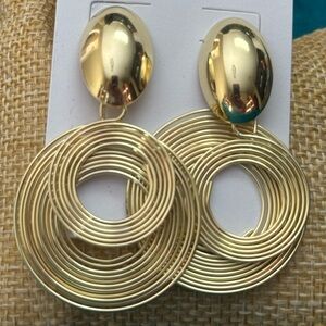 Gold Spiral Hoop Drop Earrings NEW